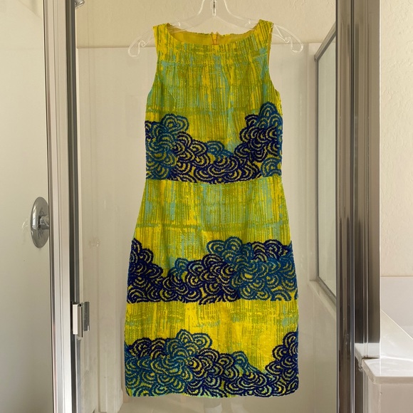 NWT Anthropologie Tabitha Neon Azure Scroll Dress 0 - Picture 2 of 7